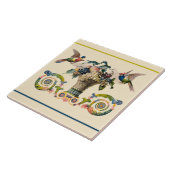 ヴィンテージの鳥花器とフルーツセラミックタイル タイル (側面)