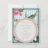 ヴィンテージの鳥、おり、蝶及びバラのベビーシャワー 招待状 (裏面)