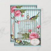 ヴィンテージの鳥、おり、蝶及びバラは感謝していしています ノートカード (正面/裏面)