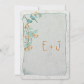 ヴィンテージの鳥 ターコイズとオレンジのダマスク ウェディング 招待状 (裏面)