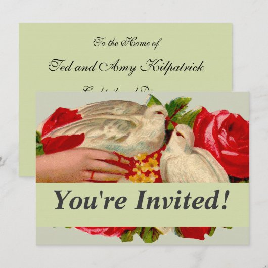 ヴィンテージの鳥 ビクトリアン時代の愛のドヴェ クラシックアート 招待状 (正面/裏面)