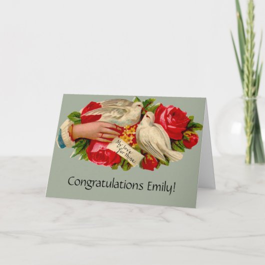 ヴィンテージの鳥 ビクトリアン時代の愛 ラブドーブ クラシックアート カード (正面)