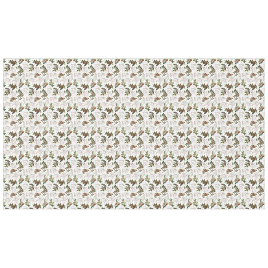 ヴィンテージの鳥、ホリー、クリスマスの挨拶 テーブルクロス (正面(横))