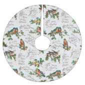 ヴィンテージの鳥、ホリー、クリスマスの挨拶 ブラッシュドポリエステルツリースカート (正面)