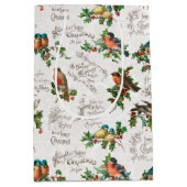 ヴィンテージの鳥、ホリー、クリスマスの挨拶 ミディアムペーパーバッグ (正面)
