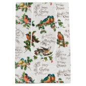 ヴィンテージの鳥、ホリー、クリスマスの挨拶 ミディアムペーパーバッグ (裏面)