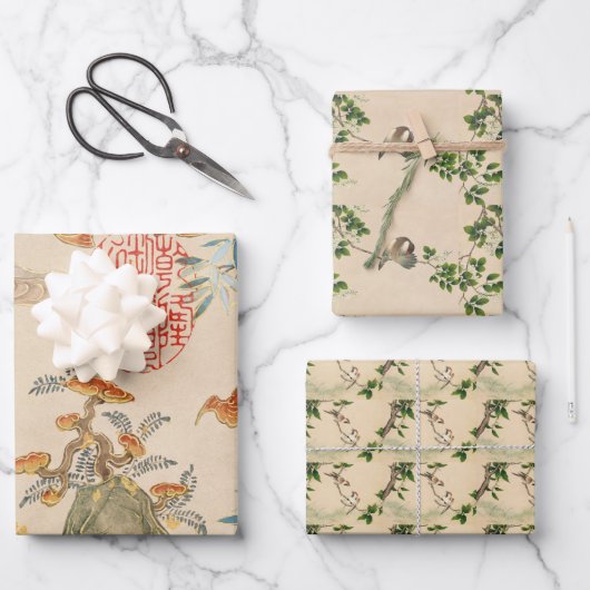 ヴィンテージの鳥 ラッピングペーパーシート (正面)