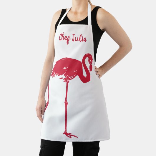 ヴィンテージの鳥、片足を上げたピンクのフラミンゴ エプロン (インサイチュ)