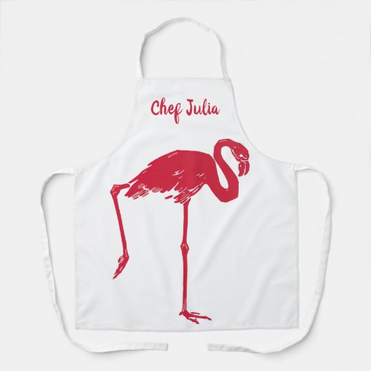 ヴィンテージの鳥、片足を上げたピンクのフラミンゴ エプロン (正面)