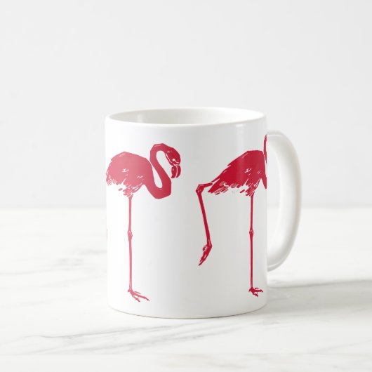 ヴィンテージの鳥、片足を上げたピンクのフラミンゴ コーヒーマグカップ (正面右)