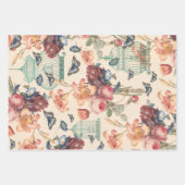 ヴィンテージの鳥、蝶と鳥のデコページ ラッピングペーパーシート (正面2)