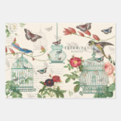 ヴィンテージの鳥、蝶と鳥のデコページ ラッピングペーパーシート (正面)