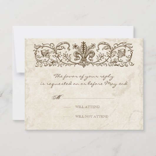 ヴィンテージの鳥、青い卵-結婚式の応答カード 出欠カード (正面)