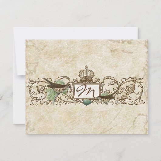 ヴィンテージの鳥、青い卵-結婚式の応答カード 出欠カード (裏面)