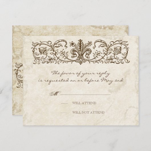 ヴィンテージの鳥、青い卵-結婚式の応答カード 出欠カード (正面/裏面)