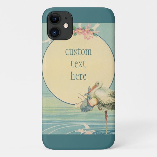 ヴィンテージの鳩が青い毛布に包まれた男のの赤ちゃんを運ぶ Case-Mate iPhoneケース (裏面)