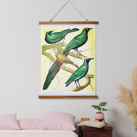 ヴィンテージの鳴き鳥とミナの鳥 吊り下げ型タペストリー (寝室)