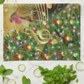 ヴィンテージの鶏がクリスマスキャロルを歌う キッチンタオル (折り畳み)