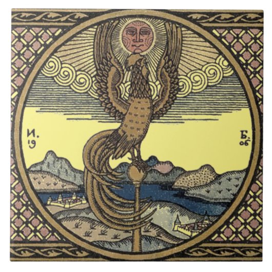 ヴィンテージの鶏が朝の太陽にクロウイングbyビリビン タイル (正面)