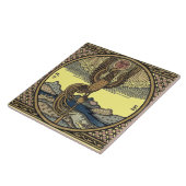 ヴィンテージの鶏が朝の太陽にクロウイングbyビリビン タイル (側面)