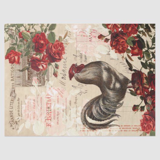 ヴィンテージの鶏とバラデコップエフエマラTissu 薄葉紙 (正面)