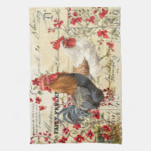 ヴィンテージの鶏とヘンエフェメラ キッチンタオル (縦)