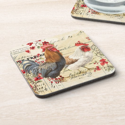 ヴィンテージの鶏とヘンエフェメラ コースター (左側)