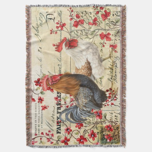 ヴィンテージの鶏とヘンエフェメラ スローブランケット (正面縦)