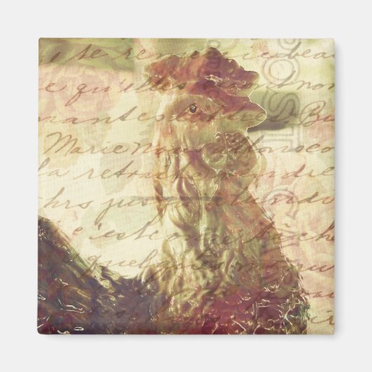 ヴィンテージの鶏と手書き マグネット (正面)