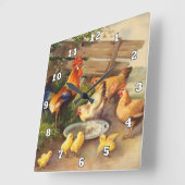 ヴィンテージの鶏と鶏のカントリーウォールデコーラー スクエア壁時計 (傾斜)