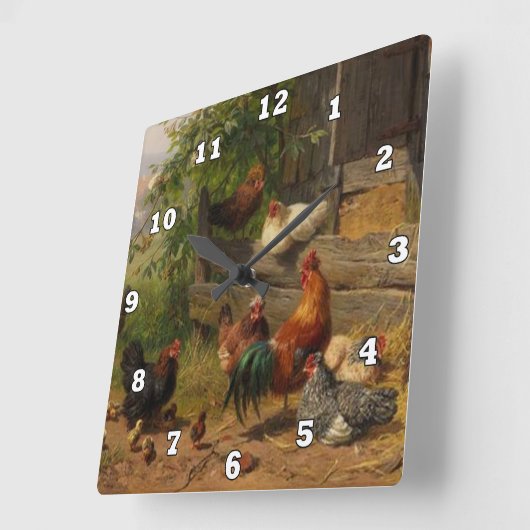 ヴィンテージの鶏と鶏のカントリーウォールデコーラー スクエア壁時計 (傾斜)