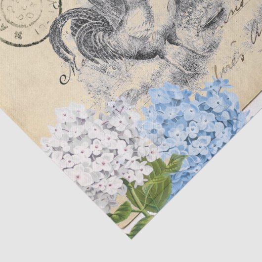 ヴィンテージの鶏の青い花の郵便はがきのティッシュペーパー 薄葉紙 (詳細)