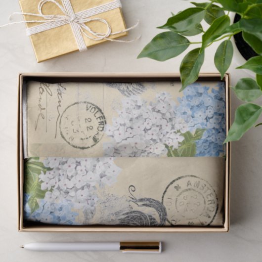 ヴィンテージの鶏の青い花の郵便はがきのティッシュペーパー 薄葉紙 (ギフト)