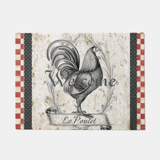 ヴィンテージの鶏 ドアマット (正面)