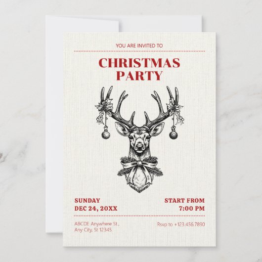 ヴィンテージの鹿の飾り 招待状 (正面)