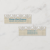 ヴィンテージの麻布およびレースの名刺 スキニー名刺 (正面/裏面)