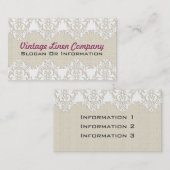 ヴィンテージの麻布およびレースの名刺 名刺 (正面/裏面)