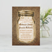 ヴィンテージの麻布 カントリー ラスティック メイソンジャー ウェディング 招待状 (スタンド正面)