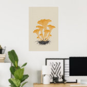 ヴィンテージの黄色いアンズタケの植物画  ポスター (ホームオフィス)