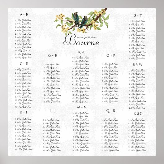 ヴィンテージの黄色いティール（緑がかった色）の座席表12表 ポスター (正面)