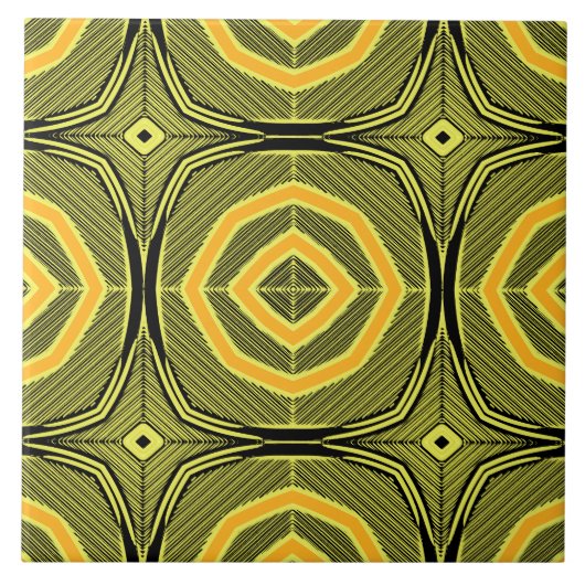 ヴィンテージの黄色い幾何模様 タイル (正面)
