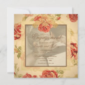 ヴィンテージの黄色い素朴な赤い結婚バラの写真 招待状 (正面)