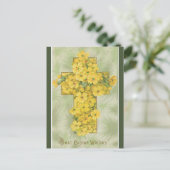 ヴィンテージの黄色い花の付いた十字架 イースター ポストカード (スタンド正面)