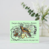 ヴィンテージの黄色い鳥および蜂のコラージュ ポストカード (スタンド正面)