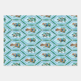 ヴィンテージの黄色と緑の古いパターンのデザイン ラッピングペーパーシート