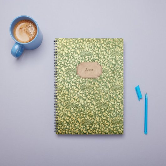 ヴィンテージの黄色と緑の葉のパターン名 ノートブック