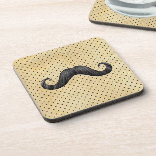 ヴィンテージの黄色の水玉模様のおもしろいで黒い髭 コースター (左側)
