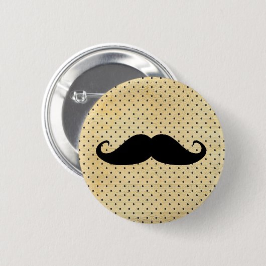 ヴィンテージの黄色の水玉模様のおもしろいで黒い髭 缶バッジ (正面&裏面)