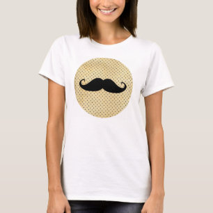 ヴィンテージの黄色の水玉模様のおもしろいで黒い髭 Tシャツ