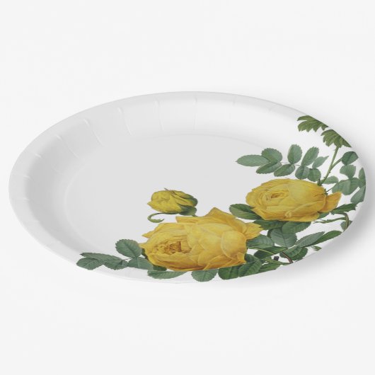 ヴィンテージの黄色バラの絵画 ペーパープレート (アングル)